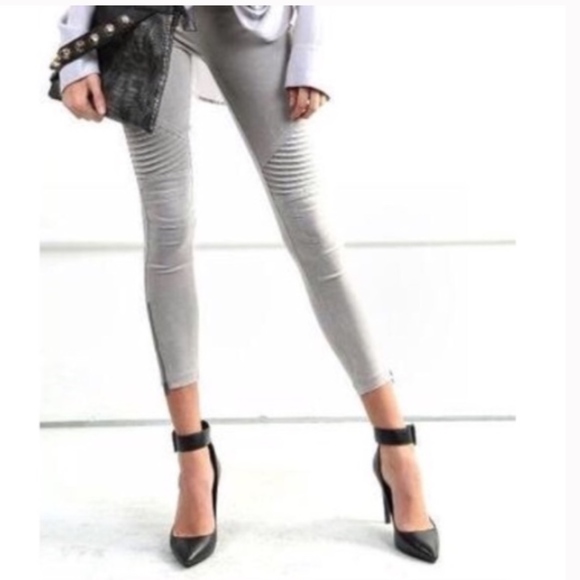 JenniMac 2 U Pants - Ride My Moto Biker leggings w/ankle zip in GREY